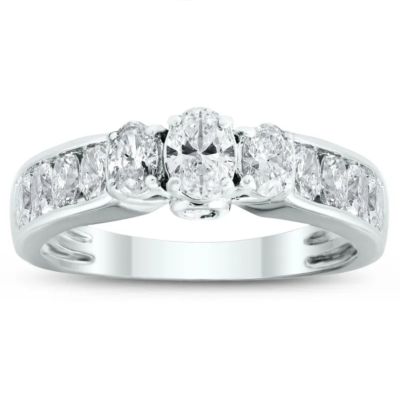 1 1/2 Carat TW Oval Diamond Three Stone Ring in 14K White Gold sold by Zulily