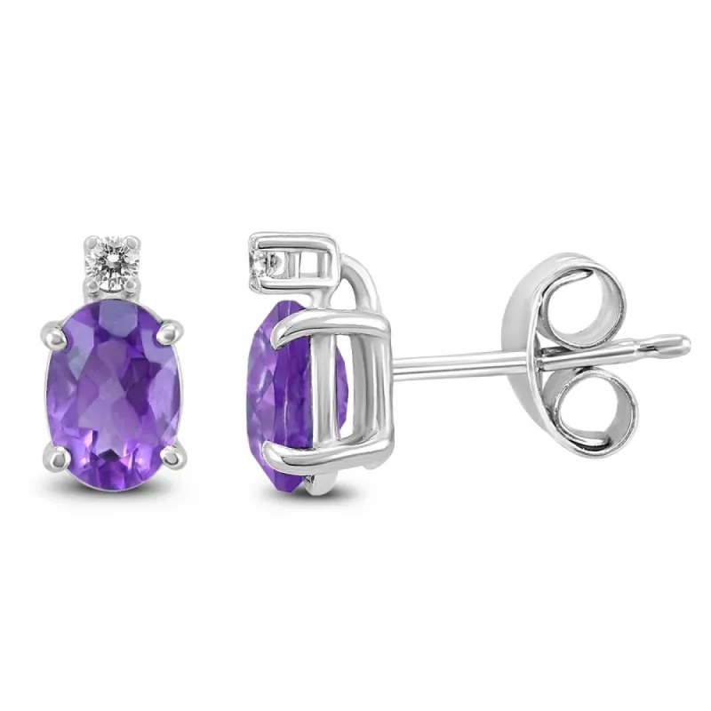 14K White Gold 7x5MM Oval Amethyst and Diamond Earrings sold by Zulily