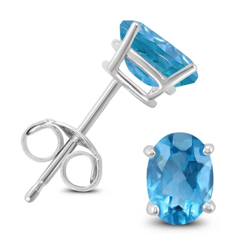 14K White Gold 7x5MM Oval Blue Topaz Earrings sold by Zulily