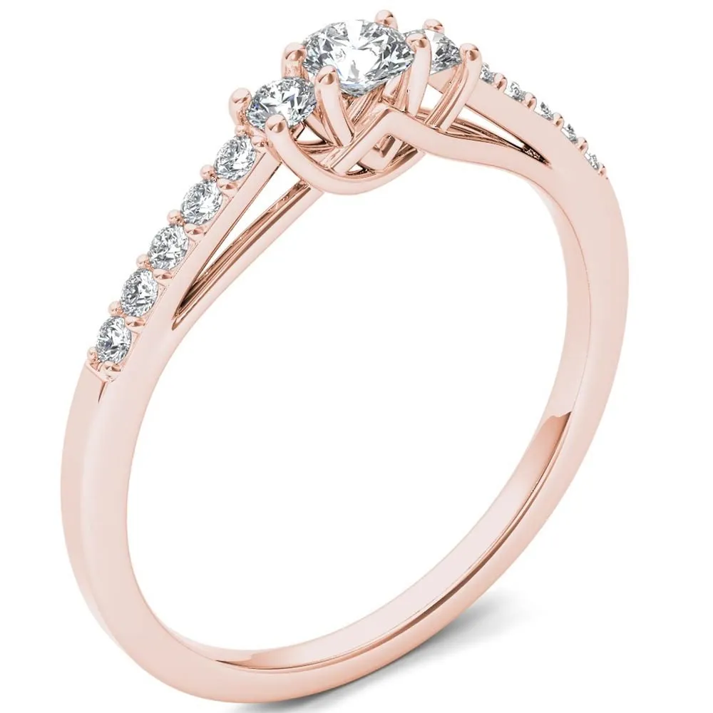 De Couer IGI Certified 10k Rose Gold 1/3ct TDW Diamond Three-Stone Anniversary Ring - Pink sold by Zulily product image thumbnail 4