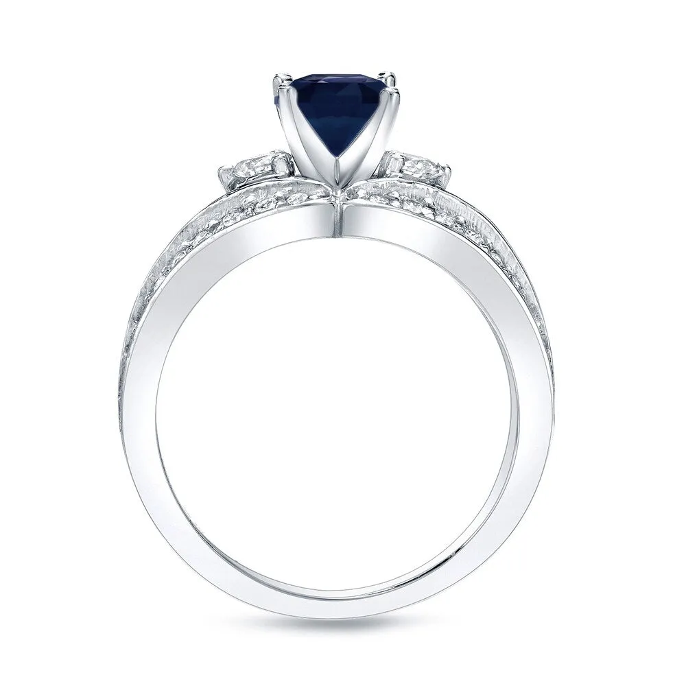 Platinum Round 1/2ct Blue Sapphire and 3/4ct TDW Three Stone Diamond Engagement Ring by Auriya sold by Zulily product image thumbnail 3
