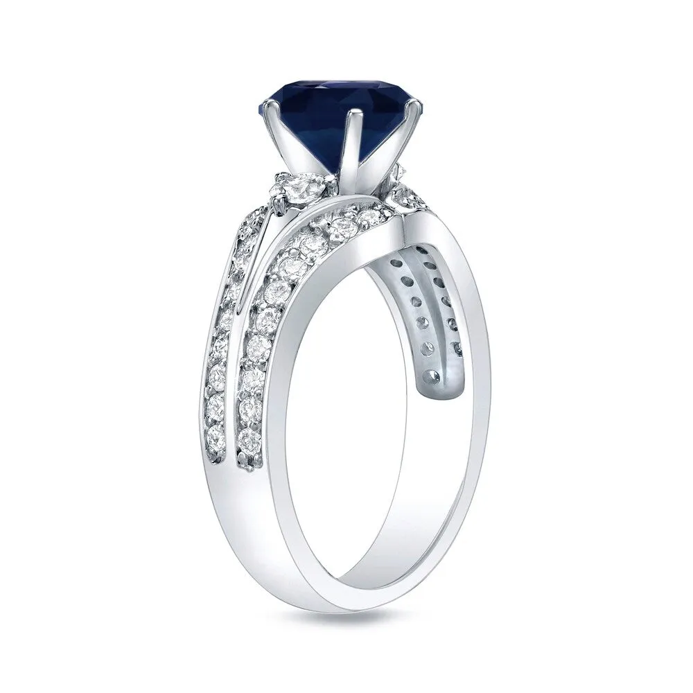 Platinum Round 1/2ct Blue Sapphire and 3/4ct TDW Three Stone Diamond Engagement Ring by Auriya sold by Zulily product image thumbnail 2