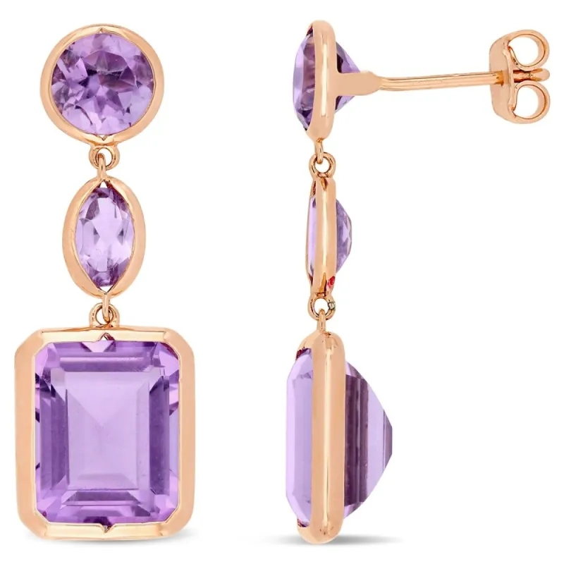 Miadora Rose Plated Sterling Silver Rose de France and Amethyst Link Dangle Earrings sold by Zulily