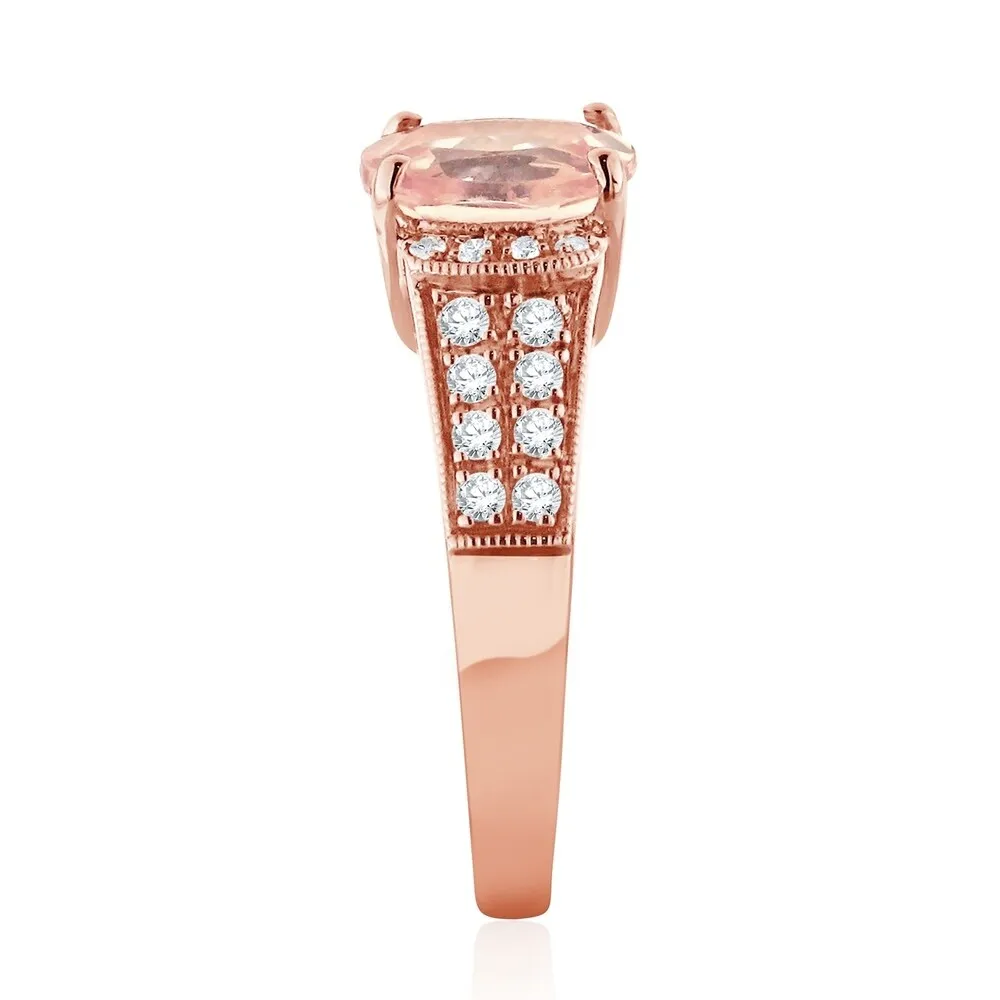 Auriya Vintage 1 1/5ct Oval Morganite and 1/4ctw Diamond Engagement Ring 10K Rose Gold sold by Zulily product image thumbnail 3