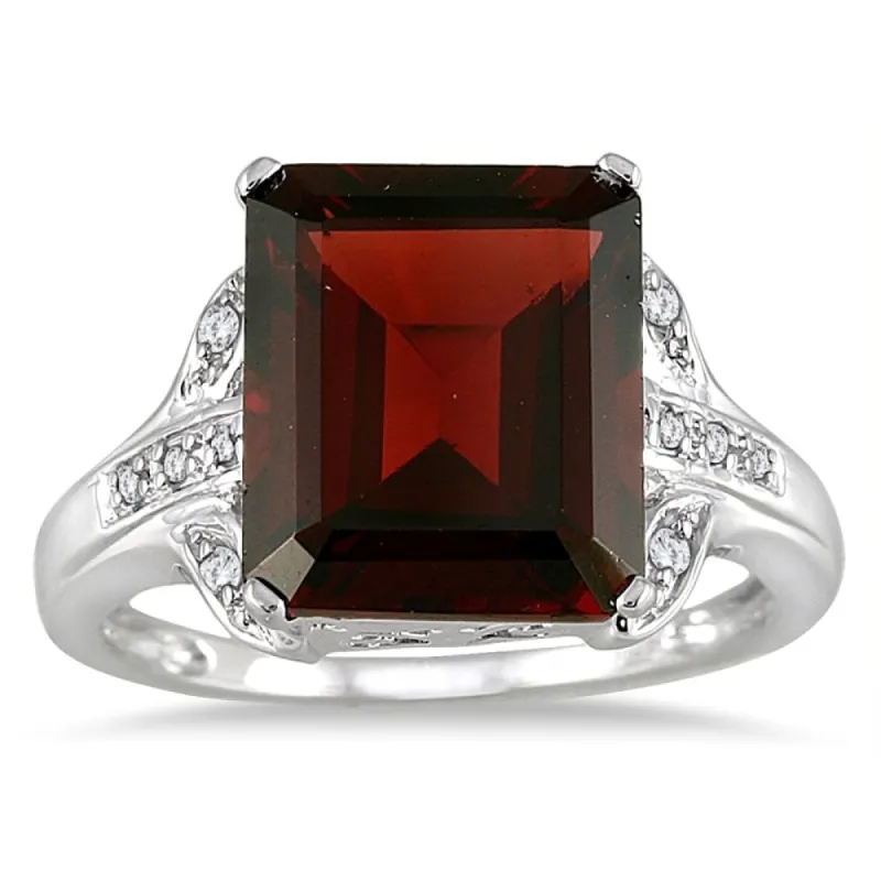 6 3/4 Carat Emerald Cut Garnet and Diamond Ring in 10K White Gold sold by Zulily