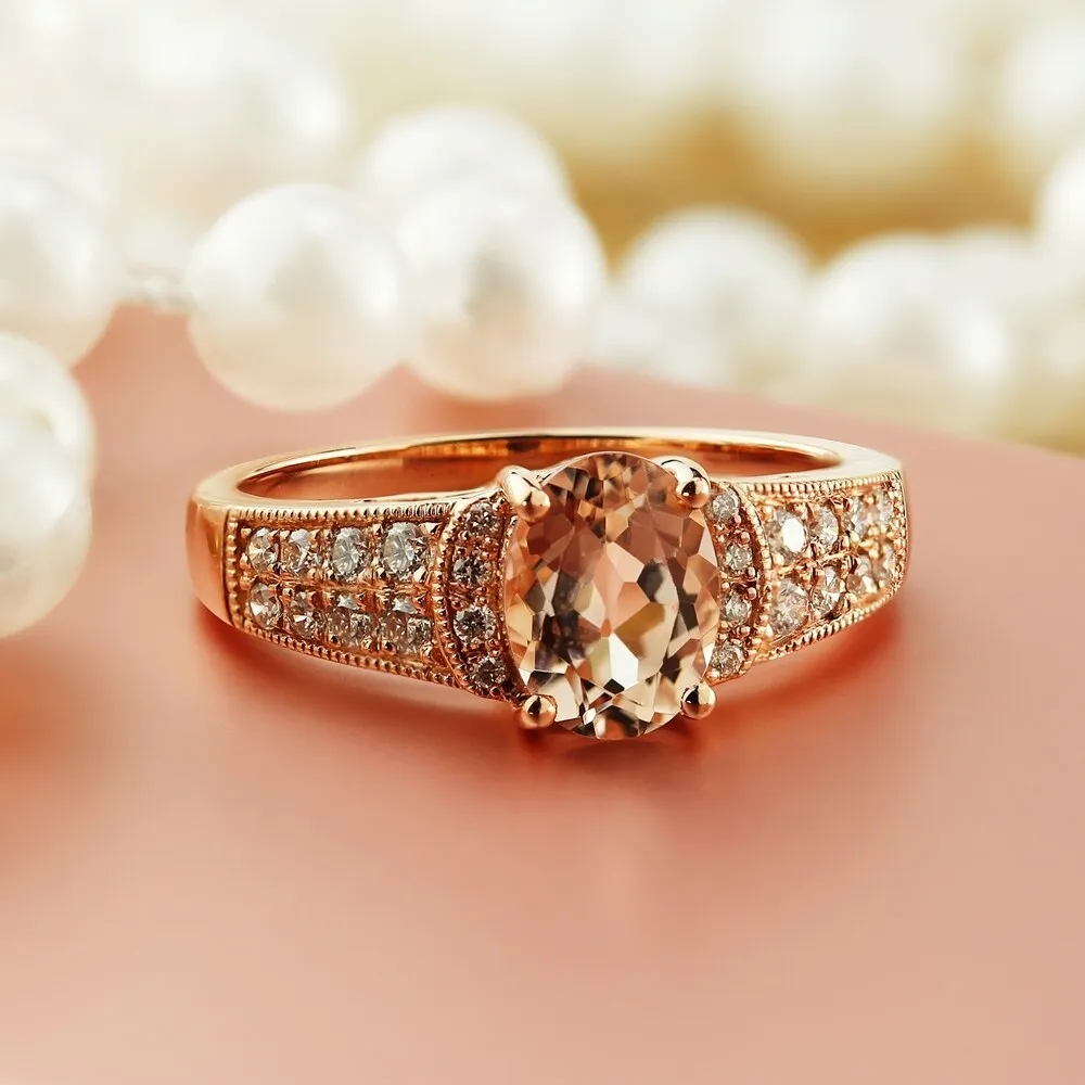 Auriya Vintage 1 1/5ct Oval Morganite and 1/4ctw Diamond Engagement Ring 10K Rose Gold sold by Zulily