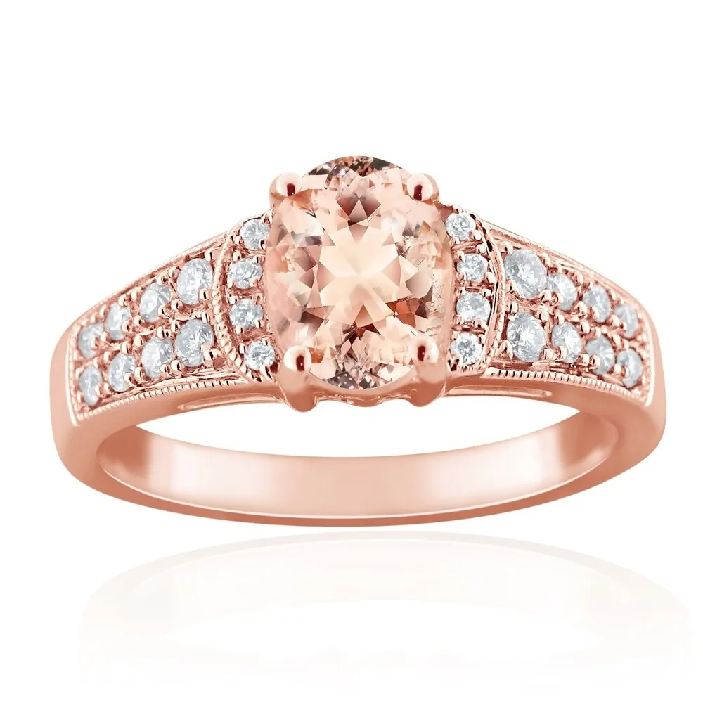 Auriya Vintage 1 1/5ct Oval Morganite and 1/4ctw Diamond Engagement Ring 10K Rose Gold sold by Zulily product image thumbnail 2