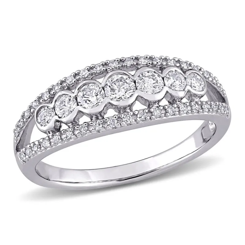 Miadora 10k White Gold 1/2ct TDW Diamond Semi-eternity Band Ring sold by Zulily