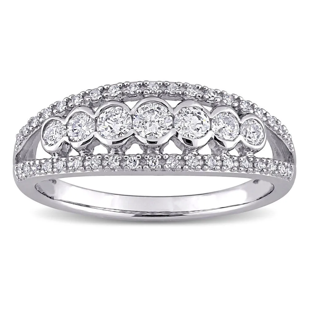 Miadora 10k White Gold 1/2ct TDW Diamond Semi-eternity Band Ring sold by Zulily product image thumbnail 2