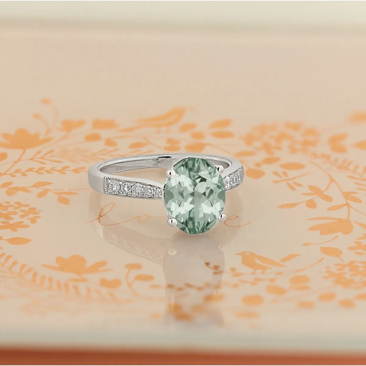 Auriya 1 3/4ct Fancy Oval Green Amethyst and Diamond Engagement Ring 1/4ctw 14k Gold sold by Zulily