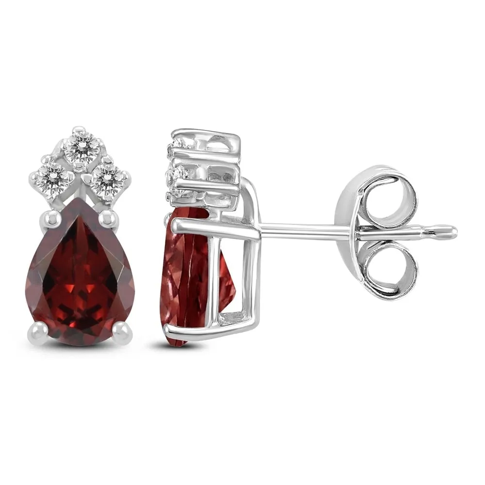 14K White Gold 7x5MM Pear Garnet and Diamond Earrings sold by Zulily