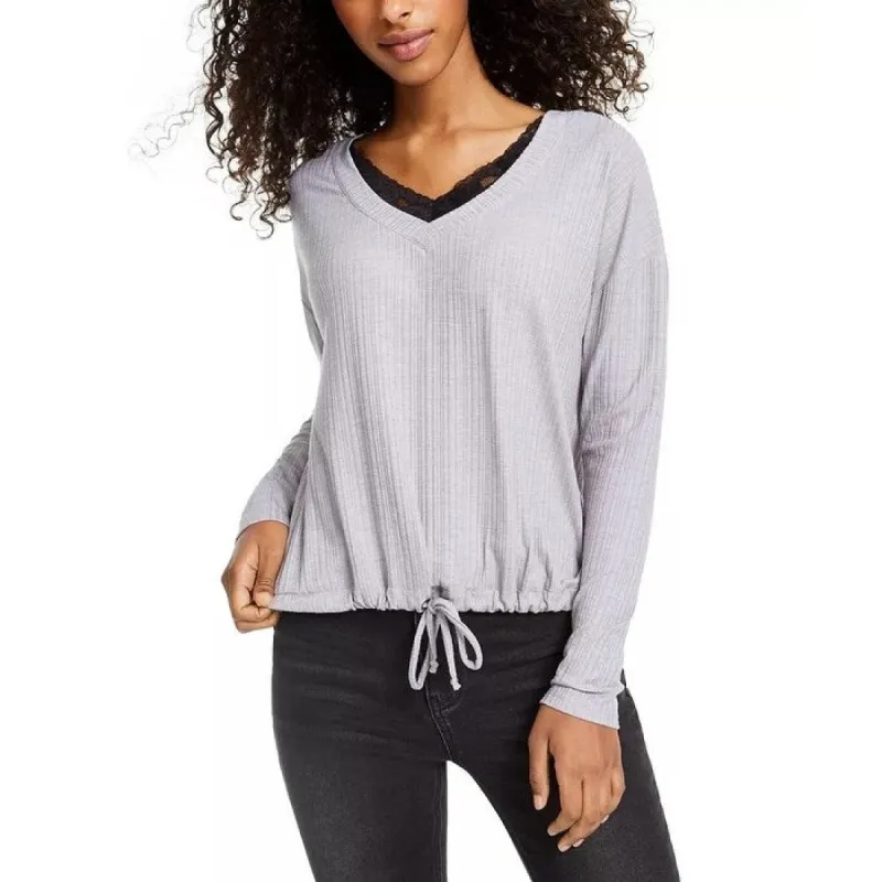 Self Esteem Juniors' Lace-Trim Top Gray Size X-Large sold by Zulily