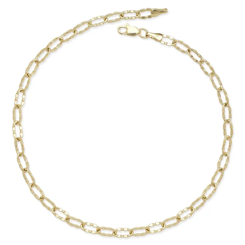 Curata 14k Yellow or White Gold 10-inch Flat Hammered Oval Link Anklet sold by Zulily