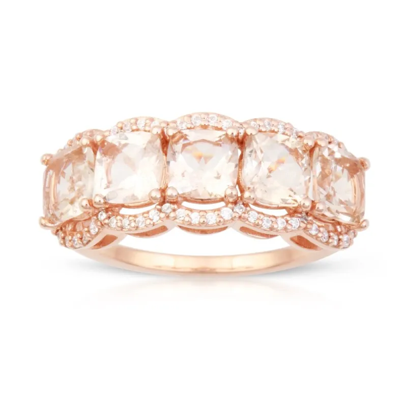 Cushion Shape Morganite Gemstone 1/5ct TDW Diamond Ring in 10k Rose Gold sold by Zulily
