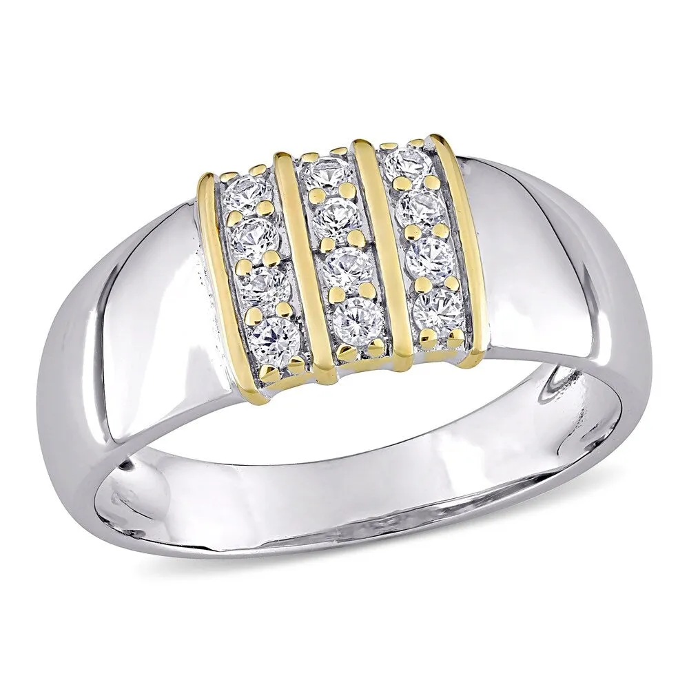Miadora 10k Yellow Gold and Sterling Silver Men's Created White Sapphire 3-Row Wedding Band Ring sold by Zulily