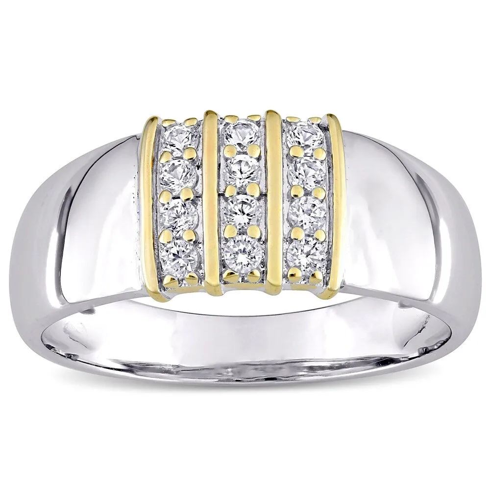 Miadora 10k Yellow Gold and Sterling Silver Men's Created White Sapphire 3-Row Wedding Band Ring sold by Zulily product image thumbnail 2