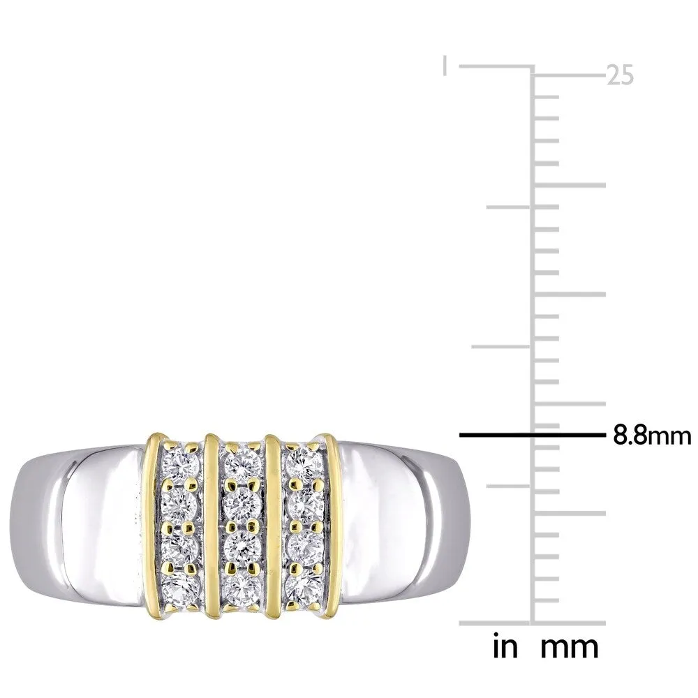 Miadora 10k Yellow Gold and Sterling Silver Men's Created White Sapphire 3-Row Wedding Band Ring sold by Zulily product image thumbnail 5