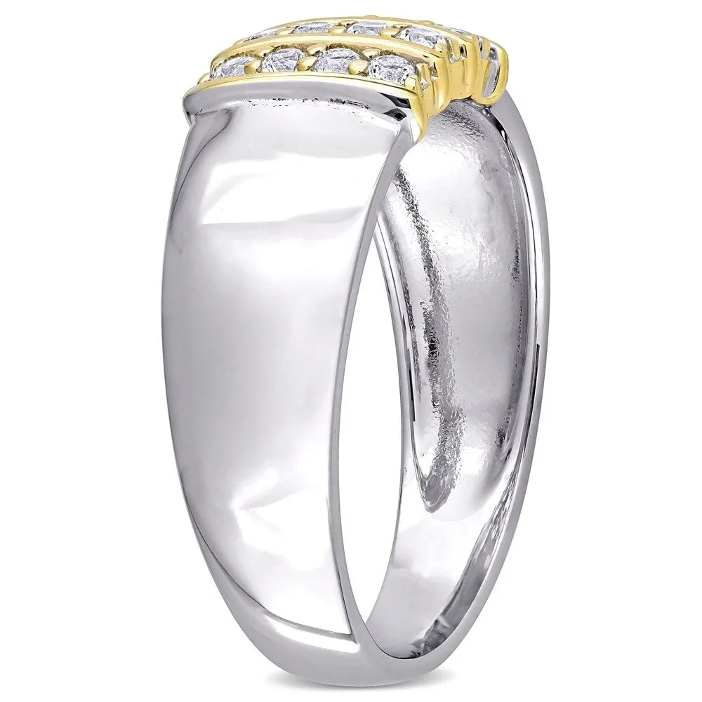 Miadora 10k Yellow Gold and Sterling Silver Men's Created White Sapphire 3-Row Wedding Band Ring sold by Zulily product image thumbnail 3