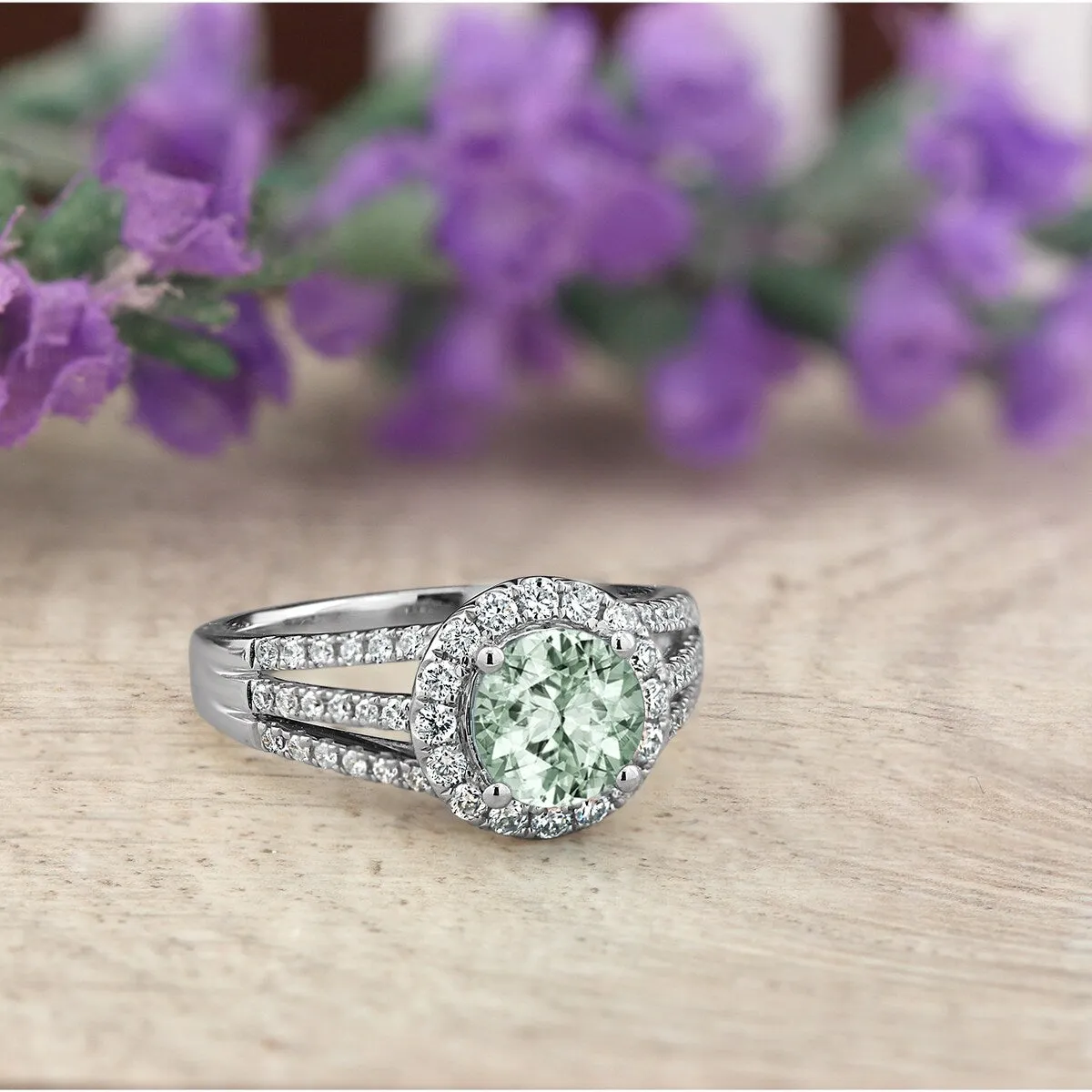Auriya Modern 1 1/3ct Green Amethyst and Halo Diamond Engagement Ring 1/2cttw 14k Gold sold by Zulily
