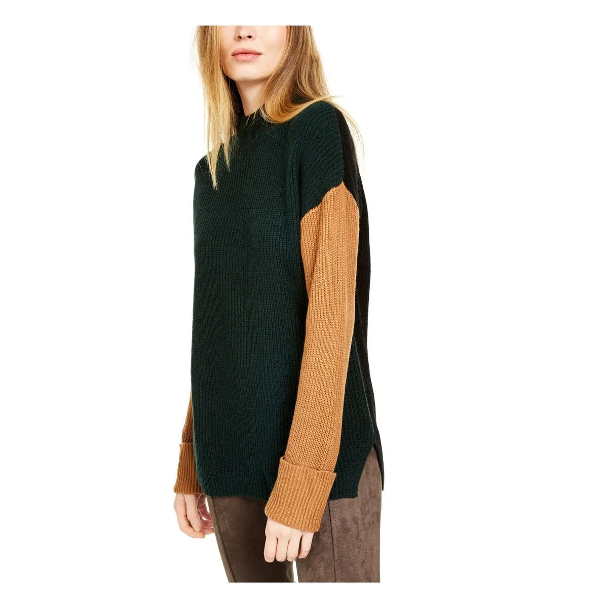 Calvin Klein Women's Mock Neck Colorblocked Sweater Green Size Small sold by Zulily