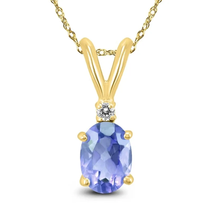 14K Yellow Gold 5x3MM Oval Tanzanite and Diamond Pendant sold by Zulily