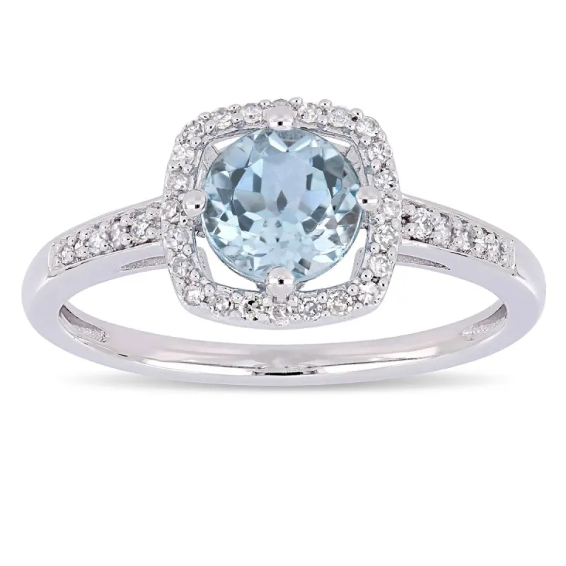 Miadora 10k White Gold Sky Blue Topaz and 1/7ct TDW Diamond Floating Square Halo Engagement Ring sold by Zulily