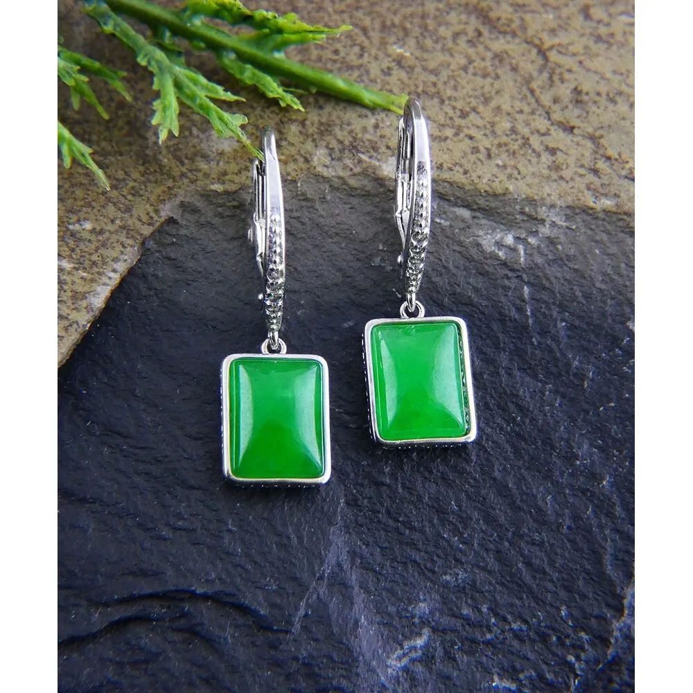 Vera & Co. Sterling Silver Rectangular Green Jade Dangle Earring sold by Zulily