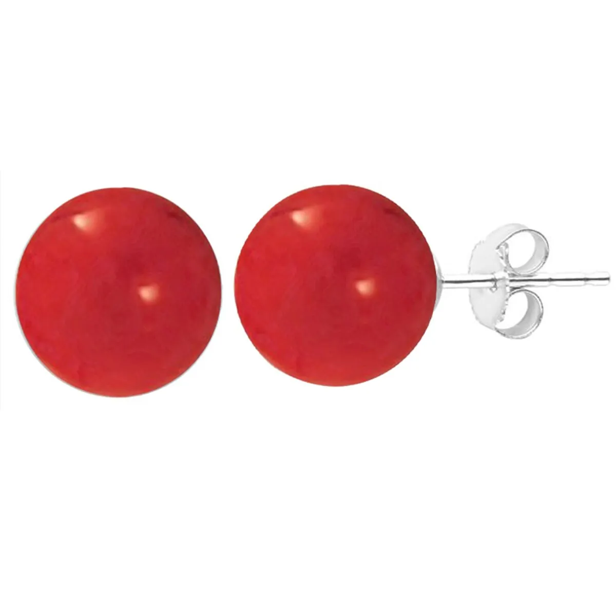 Sterling Silver Coral 8mm Ball Stud Earrings - Red sold by Zulily
