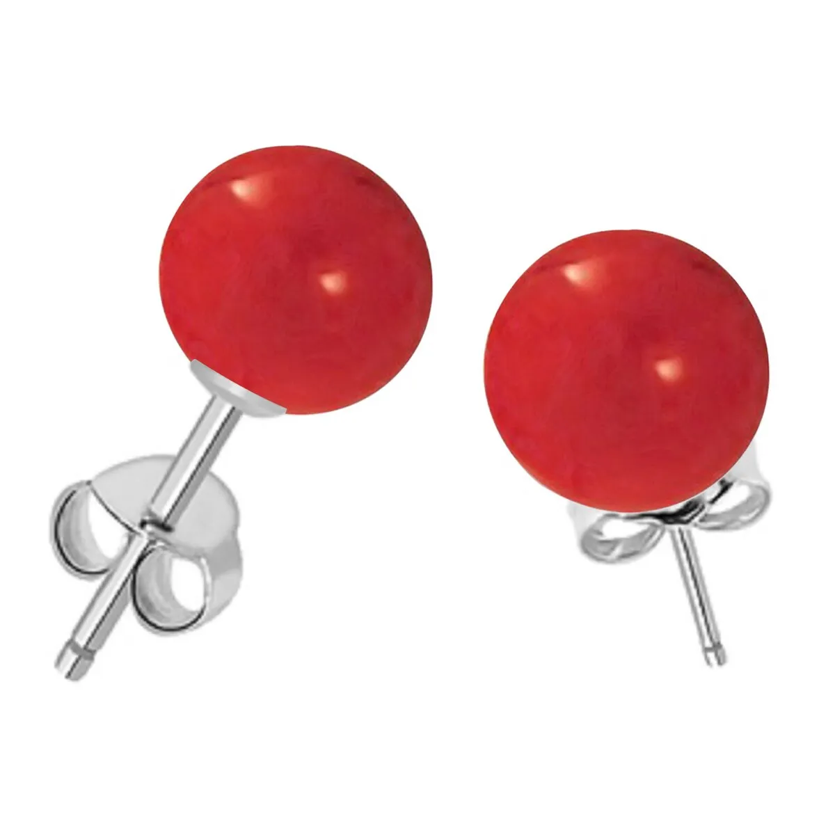 Sterling Silver Coral 8mm Ball Stud Earrings - Red sold by Zulily product image thumbnail 2