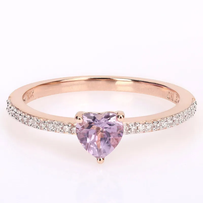 Miadora 10k Rose Gold Heart-cut Rose de France and 1/10ct TDW Diamond Birthstone Ring sold by Zulily