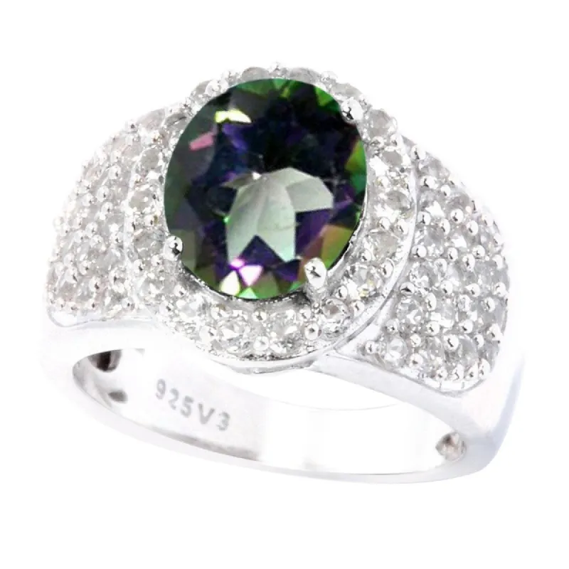 Sterling Silver 3.53CTtw Azotic Mystic Topaz and White Topaz Halo Ring sold by Zulily