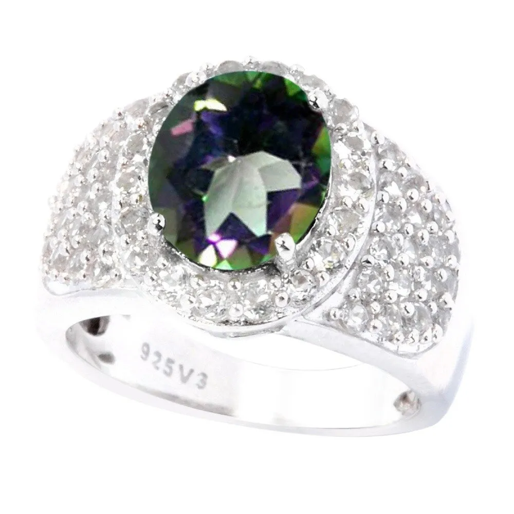 Sterling Silver 3.53CTtw Azotic Mystic Topaz and White Topaz Halo Ring sold by Zulily