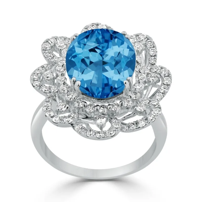 Auriya 8 7/8ct Oval-cut Blue Topaz Halo Diamond Ring 1 1/5ctw 18K Gold sold by Zulily