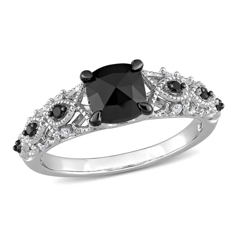 Miadora 1 1/8ct TDW Cushion-cut Black and White Diamond Infinity Engagement Ring in 14k White Gold sold by Zulily