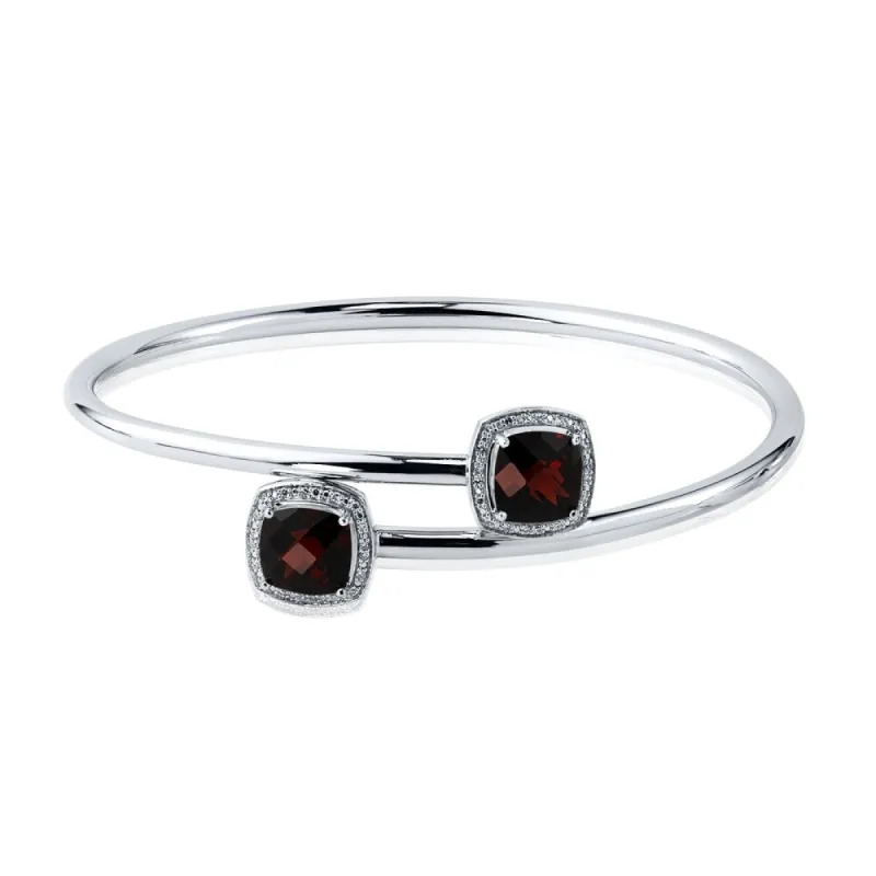Auriya 5 1/2ct Cushion-Cut Red Garnet Gold over Silver Bangle Bracelet with Diamond Accents sold by Zulily