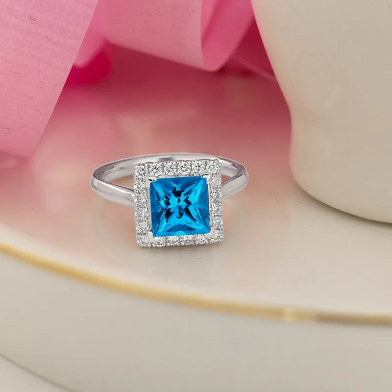 Auriya 1 3/4ct Princess-cut Swiss Blue Topaz Halo Diamond Engagement Ring 1/3ctw 14k Gold sold by Zulily