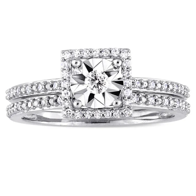 Miadora Signature Collection 10k White Gold 1/4ct TDW Diamond Square Halo Bridal Ring Set sold by Zulily