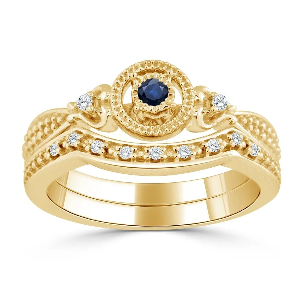 Auriya 1/8ct Round Blue Sapphire and 1/8ctw Diamond Engagement Ring Set 14k Gold sold by Zulily product image thumbnail 2