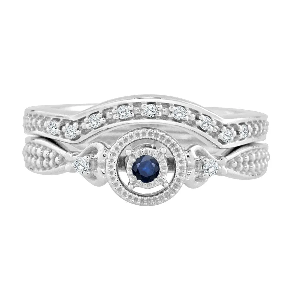 Auriya 1/8ct Round Blue Sapphire and 1/8ctw Diamond Engagement Ring Set 14k Gold sold by Zulily product image thumbnail 4