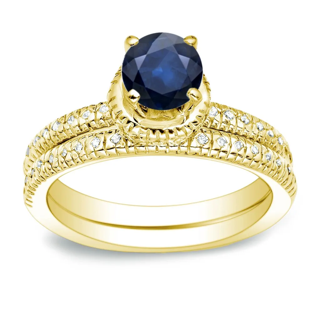Auriya 14k Gold 3/4ct Round Blue Sapphire and 1/4ctw Diamond Engagement Ring Set sold by Zulily product image thumbnail 2