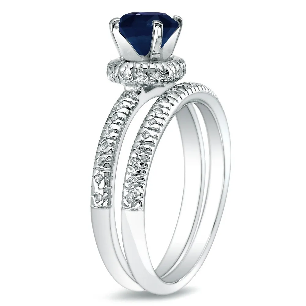 Auriya 14k Gold 3/4ct Round Blue Sapphire and 1/4ctw Diamond Engagement Ring Set sold by Zulily product image thumbnail 4