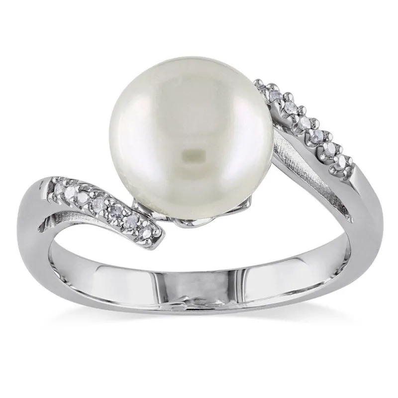 Miadora Sterling Silver Freshwater Pearl and Diamond Accent Ring (9-10 mm) sold by Zulily