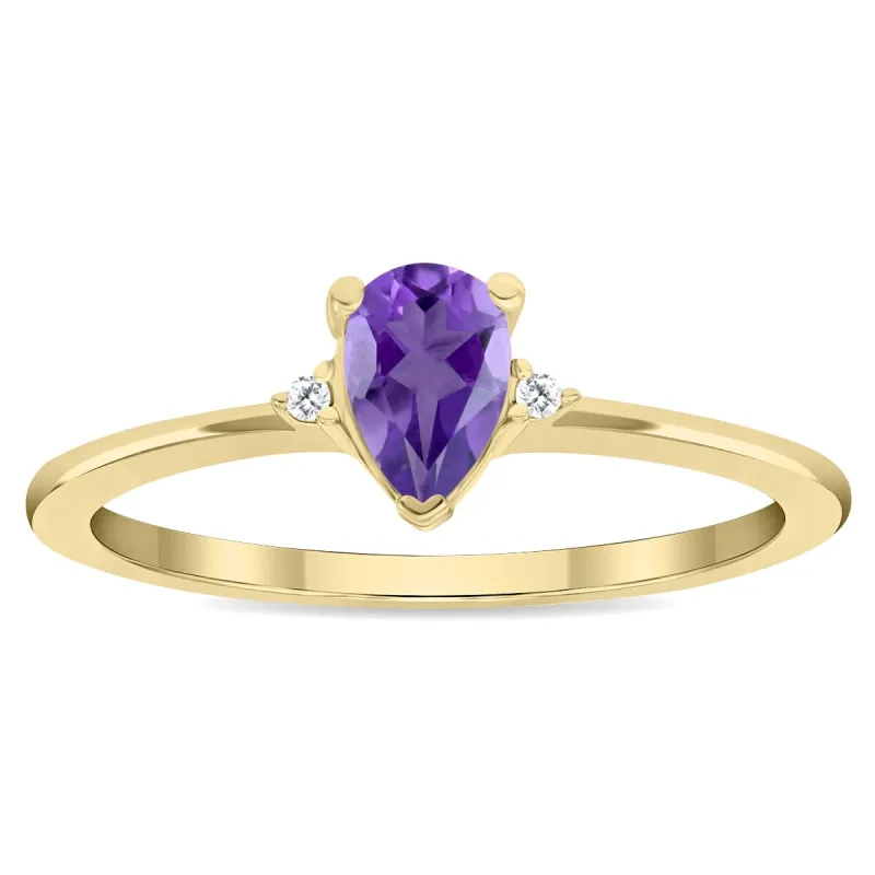 Women's Pear Shaped Amethyst and Diamond Classic Band in 10K Yellow Gold sold by Zulily