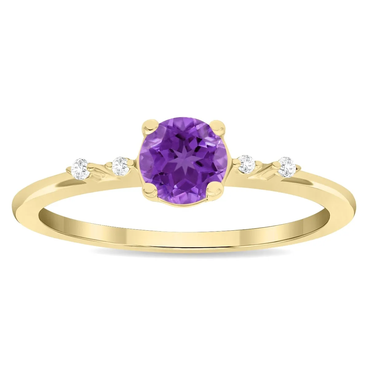 Women's Round Shaped Amethyst and Diamond Sparkle Ring in 10K Yellow Gold sold by Zulily