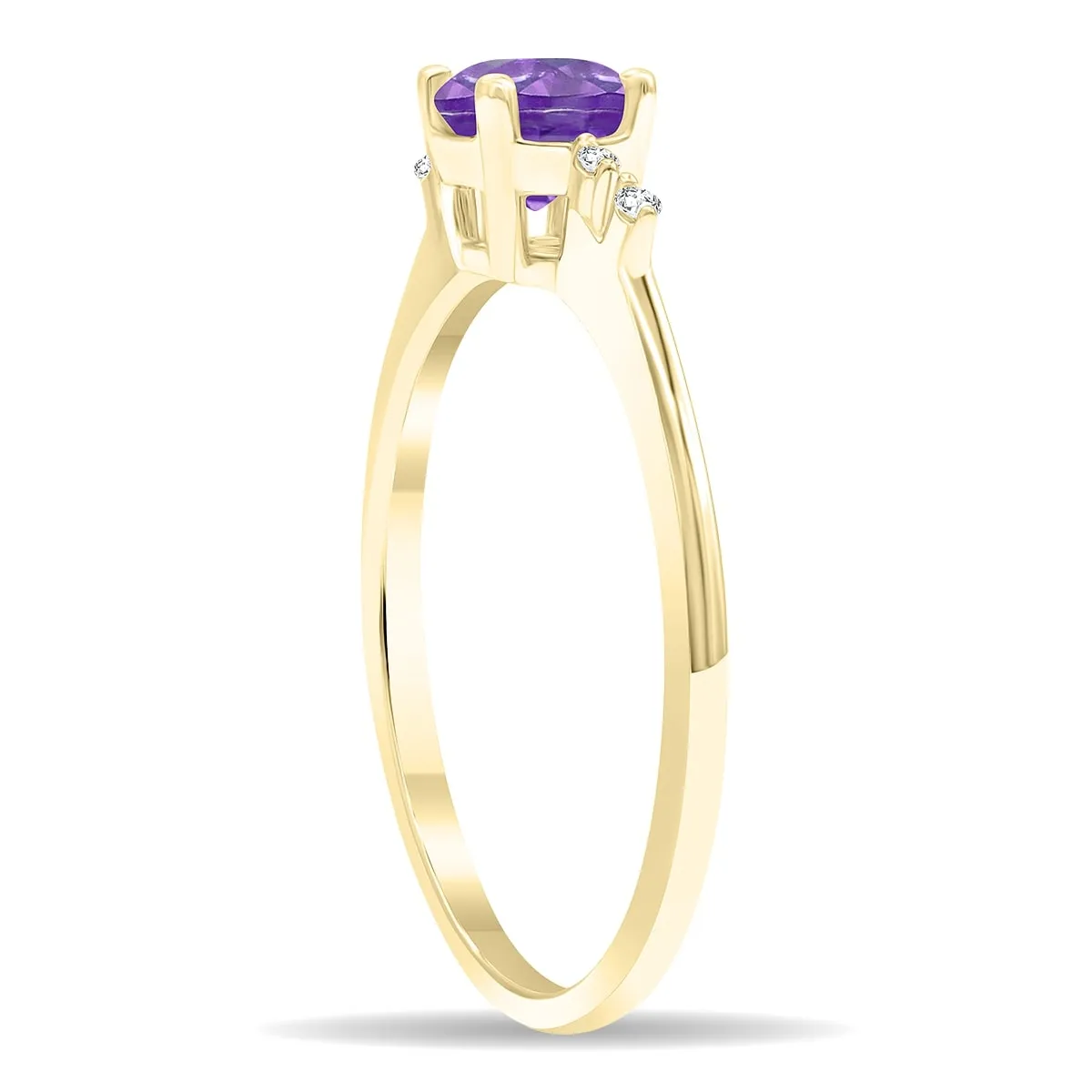Women's Round Shaped Amethyst and Diamond Sparkle Ring in 10K Yellow Gold sold by Zulily product image thumbnail 2