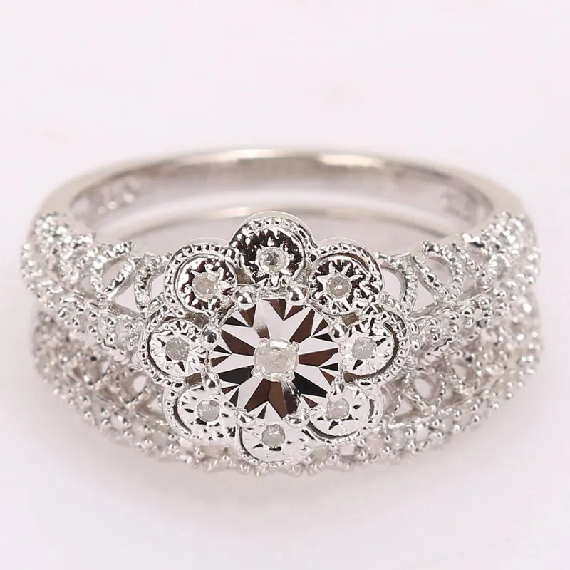 Miadora Sterling Silver 1/6ct TDW Diamond Floral Vintage Bridal Ring Set sold by Zulily