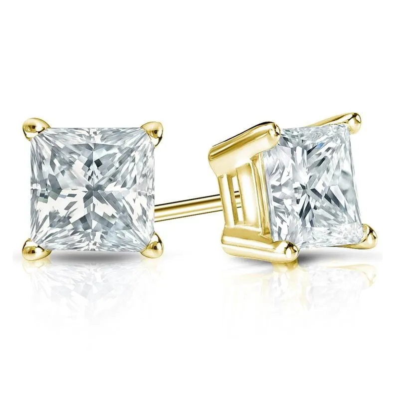 Auriya 14-karat Gold Lab Grown 1.50 carat TDW Princess Diamond Stud Earrings 4-Prong Basket Screw-back sold by Zulily product image thumbnail 3