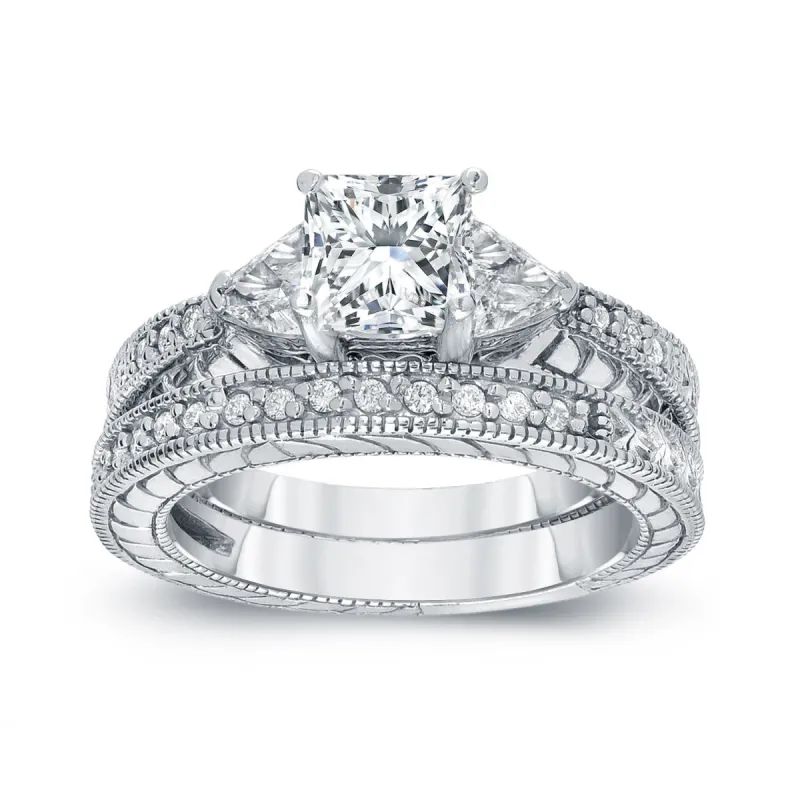 Auriya 14k Gold 1 1/3ctw Vintage 3-Stone Princess-cut Diamond Engagement Ring Set sold by Zulily