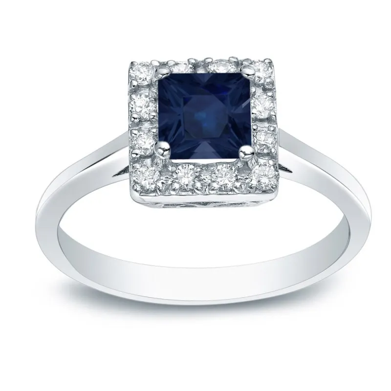 Platinum Square 1/3ct Blue Sapphire and 1/5ct Diamond Halo Engagement Ring sold by Zulily