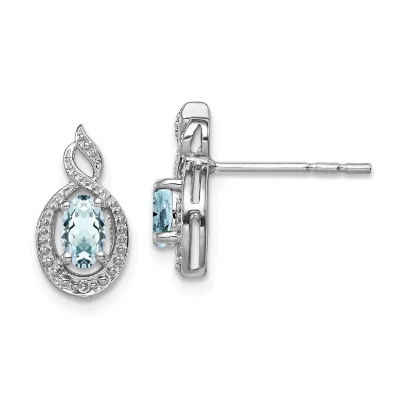 Curata 925 Sterling Silver 13x7mm Aquamarine and Diamond Post Earrings sold by Zulily